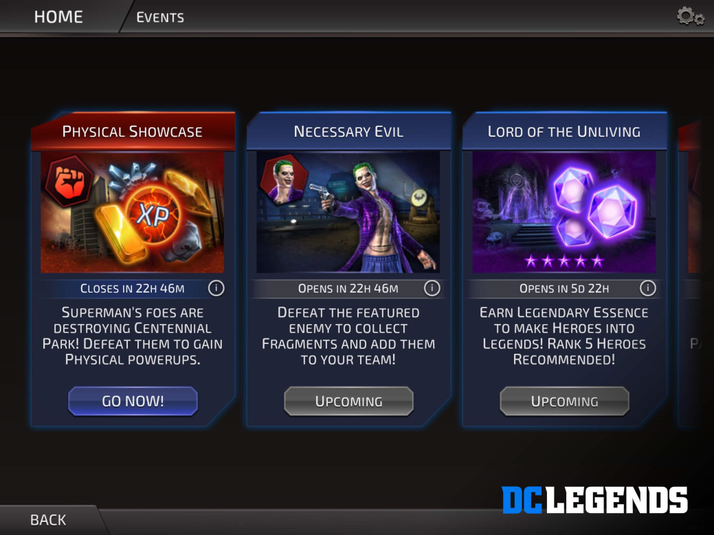 DC Legends upgrade events